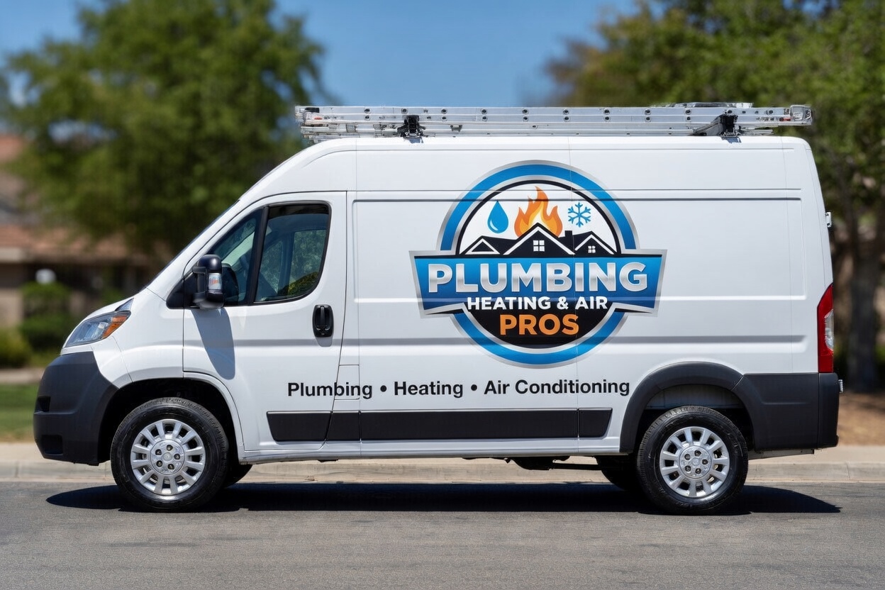 Local plumbing heating and air service van serving Pacifica